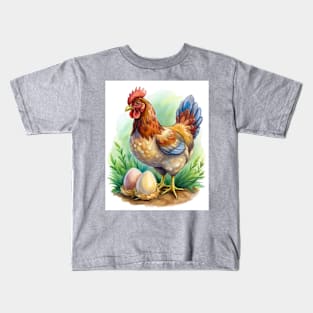 Watercolor Egger Chicken with Eggs Kids T-Shirt